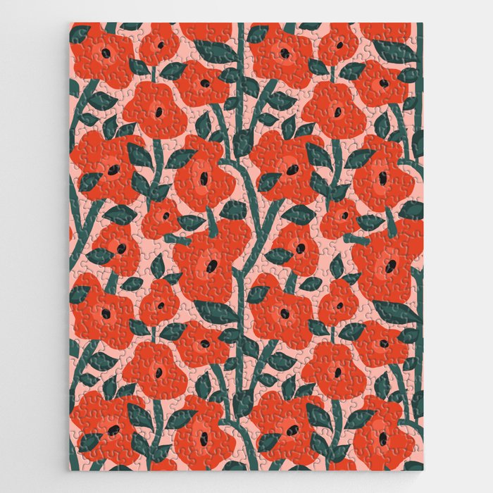 Charming vintage orange poppies flower bed Jigsaw Puzzle