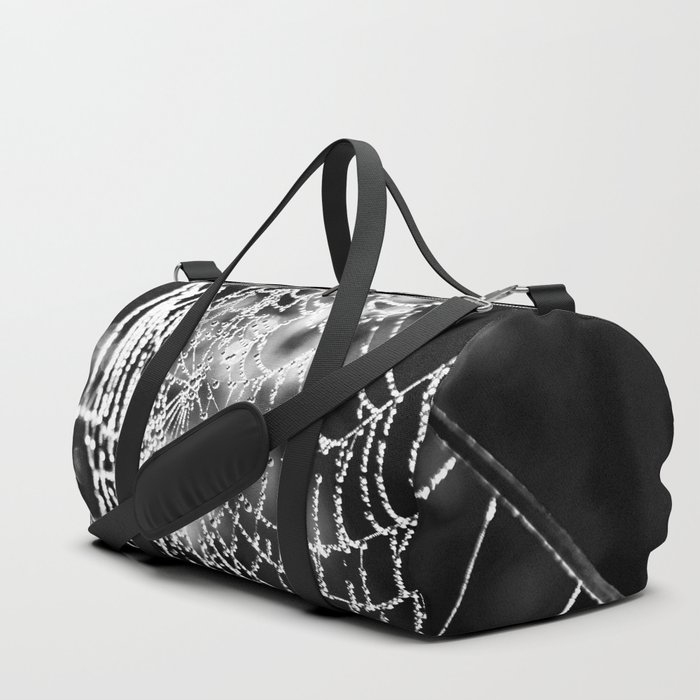 Spider's web with morning dew nature portrait black and white photograph - photography - photographs Duffle Bag