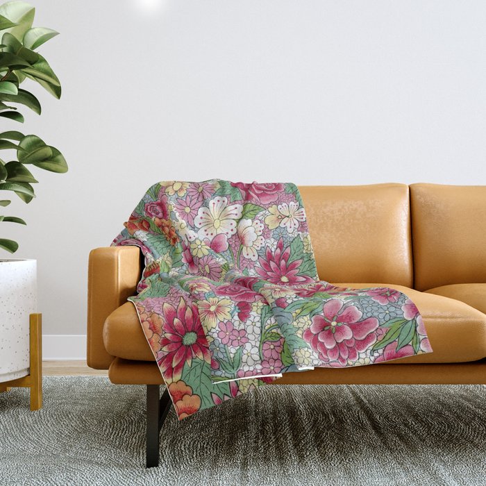 Chinese Floral Pattern Throw Blanket
