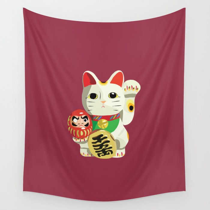 Maneki Neko - Lucky Cat Wall Tapestry