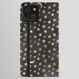 Dark Gold Moon & Stars iPhone Wallet Case