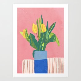 Yellow Tulips on Pink Background Art Print