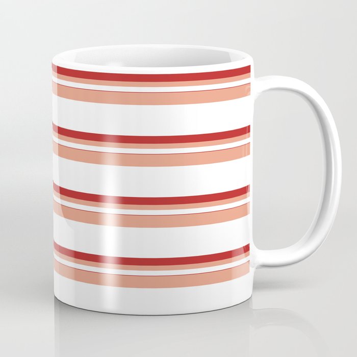Dark Salmon, White, and Red Colored Pattern of Stripes Coffee Mug