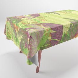 Polynesian Palm Trees And Hibiscus Green Jungle Abstract Tablecloth