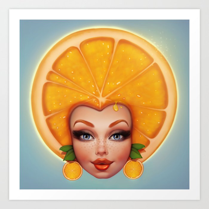 Orange fruit face Art Print by darlindesign | Society6