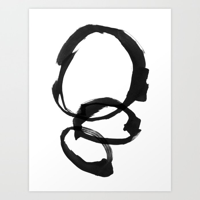Black And White Round Abstract Shapes Minimalist Ink Painting Art