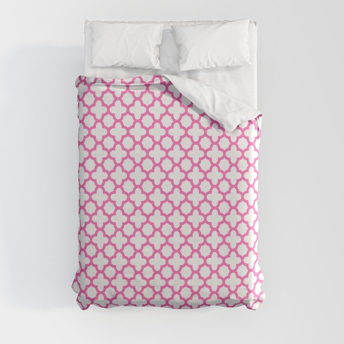 Hot Pink Quatrefoil Pattern Duvet Cover