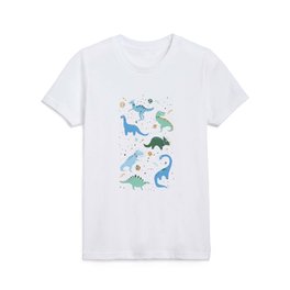 Dinosaurs in Space in Blue Kids T Shirt