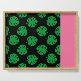 Monstera Deliciosa Pattern - Green on Black Serving Tray