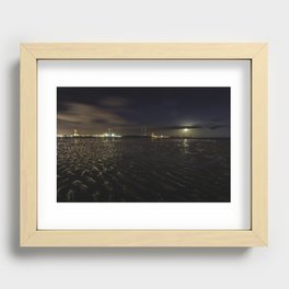 Sandymount Strand at Night Recessed Framed Print | Towers, Dublin, Photo, Ringsend, Poolbeg, Digital, Color, Sandripples, Chimneys, Sandymount 