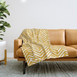 Boho Abstract Herringbone Pattern, Summer Yellow Throw Blanket