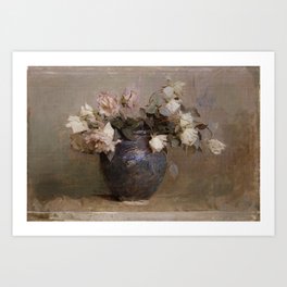 Flower in Vase Still Life Painting - Rustic Antique Art Art Print