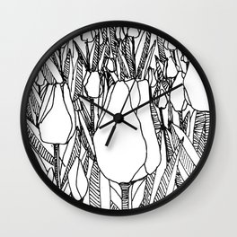 Elegant Tulips Lineart Design Wall Clock