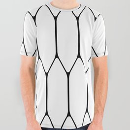 Long Honeycomb Minimalist Geometric Pattern in Black and White All Over Graphic Tee