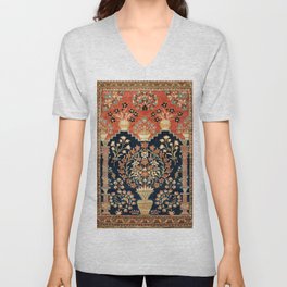 Kashan Poshti  Antique Central Persian Rug Print V Neck T Shirt