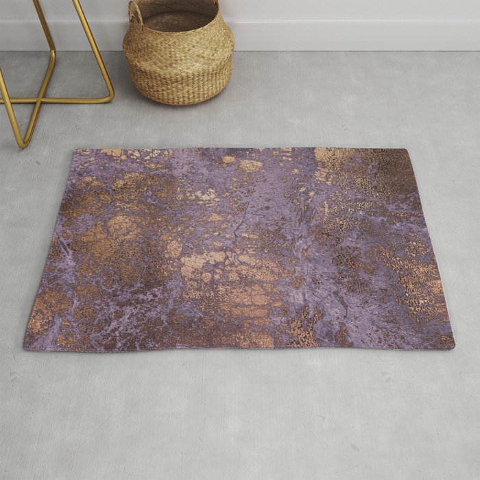 Purple and Copper Glamour Ink  Marble Texture Rug