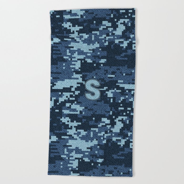 Personalized S Letter on Blue Military Camouflage Air Force Design, Veterans Day Gift / Valentine Gift / Military Anniversary Gift / Army Birthday Gift iPhone Case Beach Towel