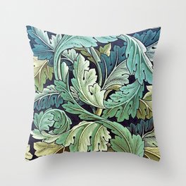 William Morris Herbaceous Acanthus green / blue Italian Laurel Acanthus Textile Floral Leaf Print  Throw Pillow