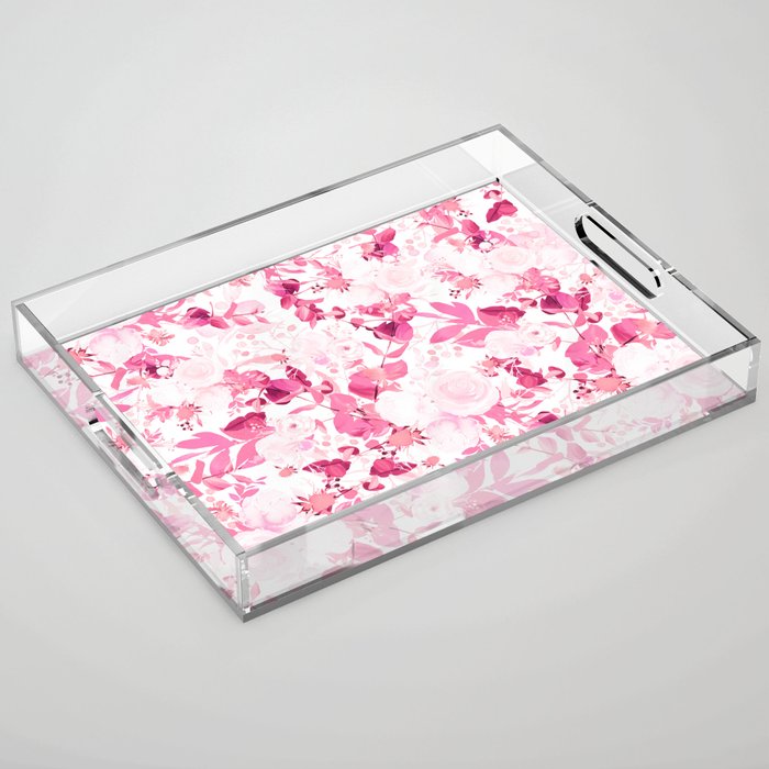 Elegant blush pink magenta watercolor flowers Acrylic Tray