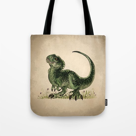 "Baby T-Rex" by Amber Marine ~ watercolor and ink, (c) 2013 Tote Bag