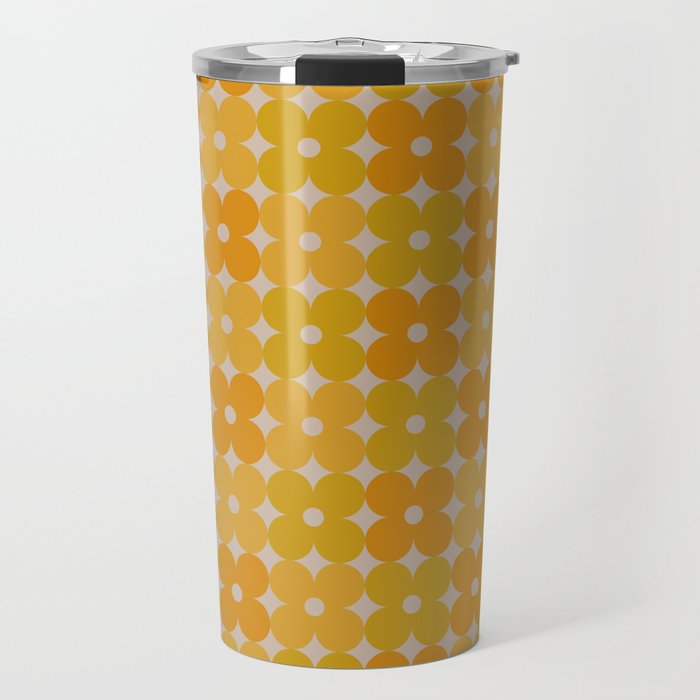 Retro Geometric Flower Pattern in Yellow Tones Travel Mug