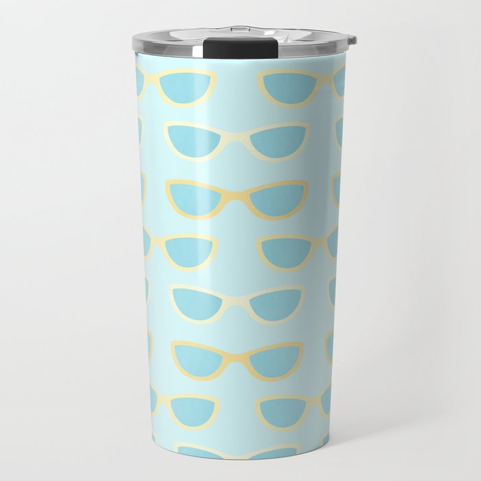 Yellow and blue retro sunglasses Travel Mug