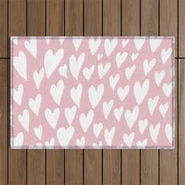 Valentines day hearts explosion - white on pink Outdoor Rug