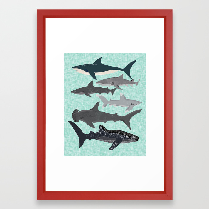 Sharks Nature Animal Illustration Texture Print Marine Biologist Sea Life Ocean Andrea Lauren Framed Art Print