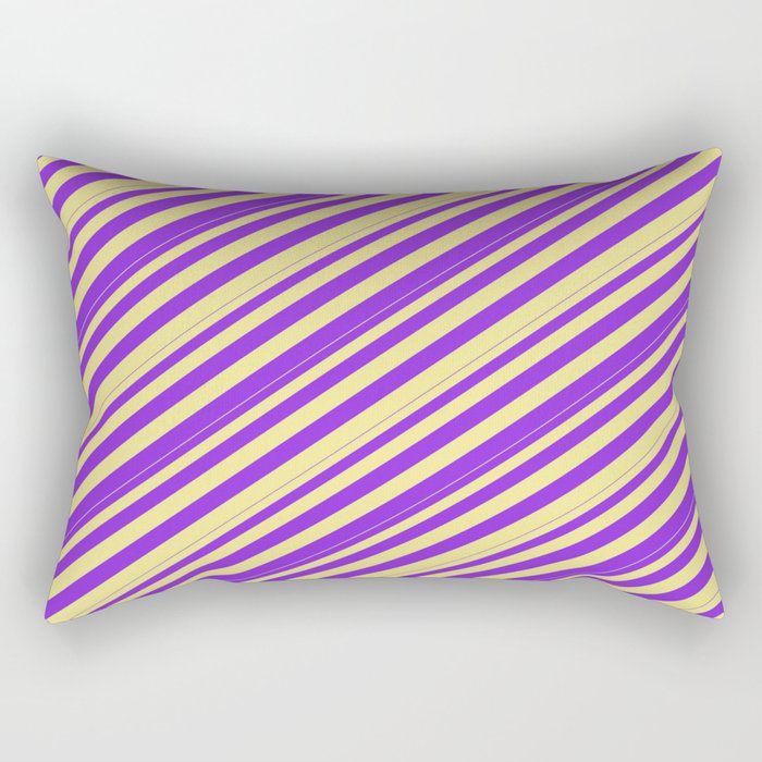 Tan & Purple Colored Pattern of Stripes Rectangular Pillow