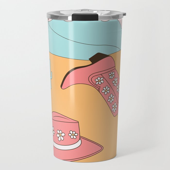 Chill Cowgirl in the Desert, Girl with Cowboy Boots and Hat Travel Mug