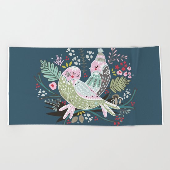 Holiday Birds Love Beach Towel