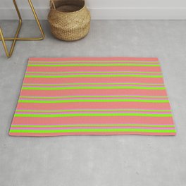 [ Thumbnail: Violet, Chartreuse, and Light Coral Colored Lined/Striped Pattern Rug ]
