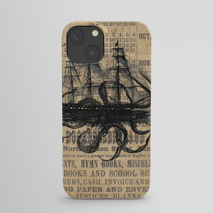 Octopus Kraken attacking Ship Antique Almanac Paper iPhone Case
