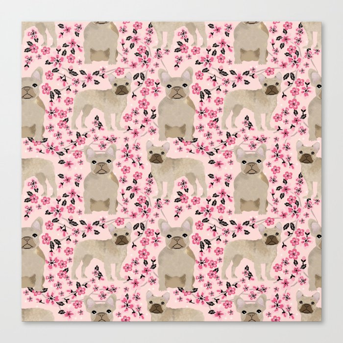 French Bulldog fawn coat cherry blossom florals dog pattern floral dog breeds Canvas Print