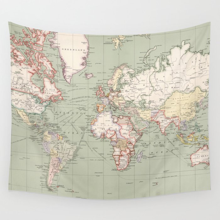 Vintage Map of The World 1915 Wall Tapestry