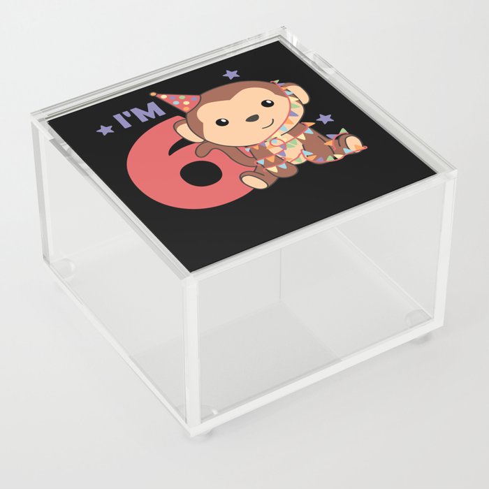 Monkey Sixth Birthday Kids 6 Years Old Acrylic Box