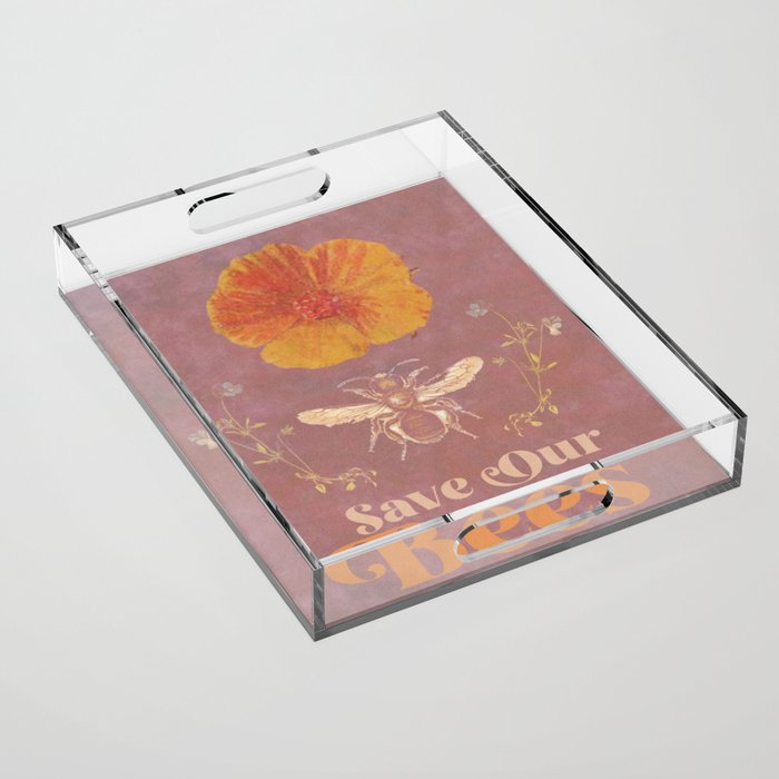 Save Our Bees Digital Collage Acrylic Tray