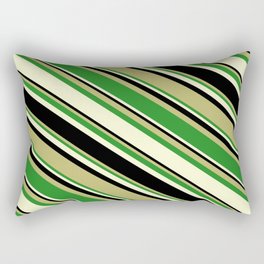 [ Thumbnail: Dark Khaki, Forest Green, Light Yellow, and Black Colored Pattern of Stripes Rectangular Pillow ]