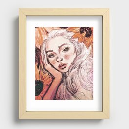 Sunflower Freckles, Digital Download Print, Sunflower Wall Art, Digital Print Drawing, Poster Recessed Framed Print