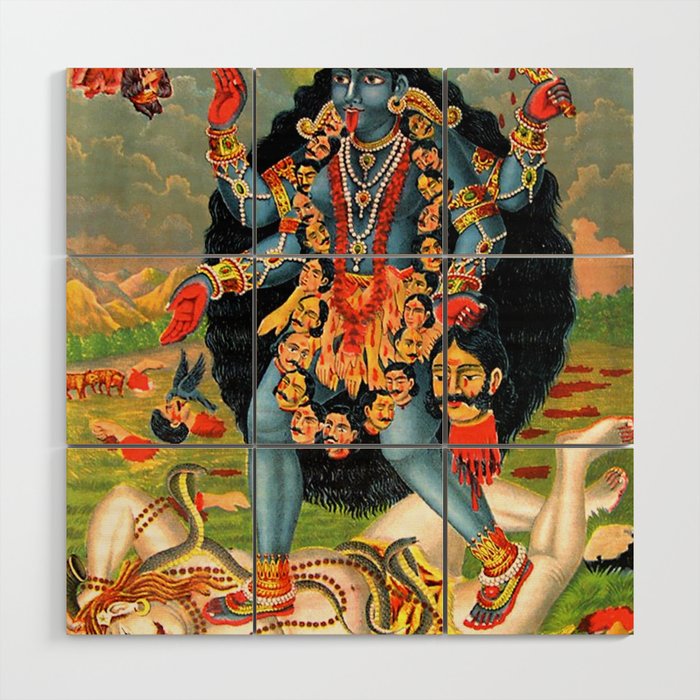 Kali Standing Over Shiva Goddess Drawing Wood Wall Art