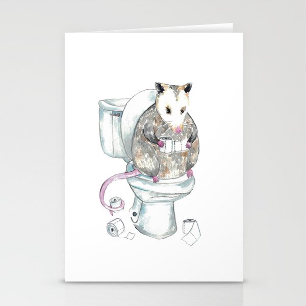 Opossum toilet Painting Wall Poster Watercolor  Stationery Cards