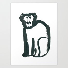 Monkey black and white ink sketch illustration Art Print