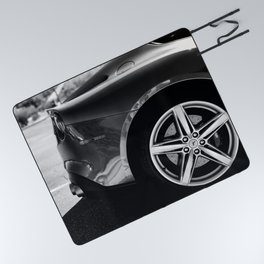 Super Car // Sexy Wheel Base Low Rims Dark Charcol Gray Black and White Picnic Blanket