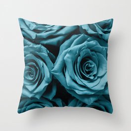 Turquoise Roses Throw Pillow
