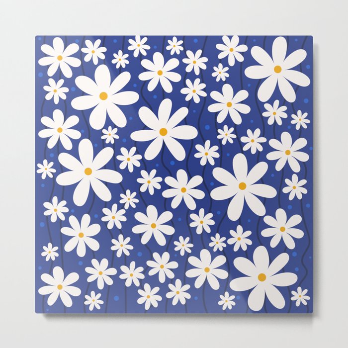 Abstarct Seamless Flower Pattern in Blue Metal Print