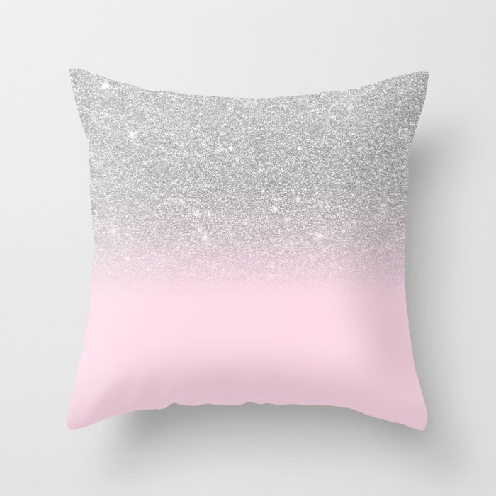 Chic Elegant Blush Pink Silver Glitter Gradient Throw Pillow by