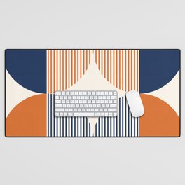 Abstraction Shapes 135 in Navy Blue Orange (Moon Phase Abstract)  Desk Mat