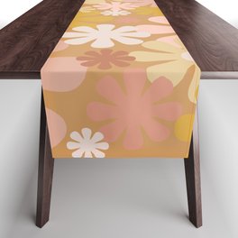 Retro 60s 70s Aesthetic Floral Pattern Pink Mauve Ochre Table Runner