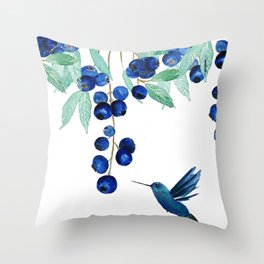blueberry and humming bird Throw Pillow