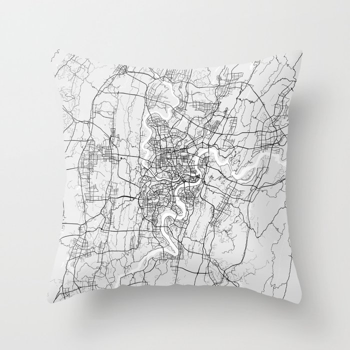 Chongqing City Map of China  - Light Throw Pillow